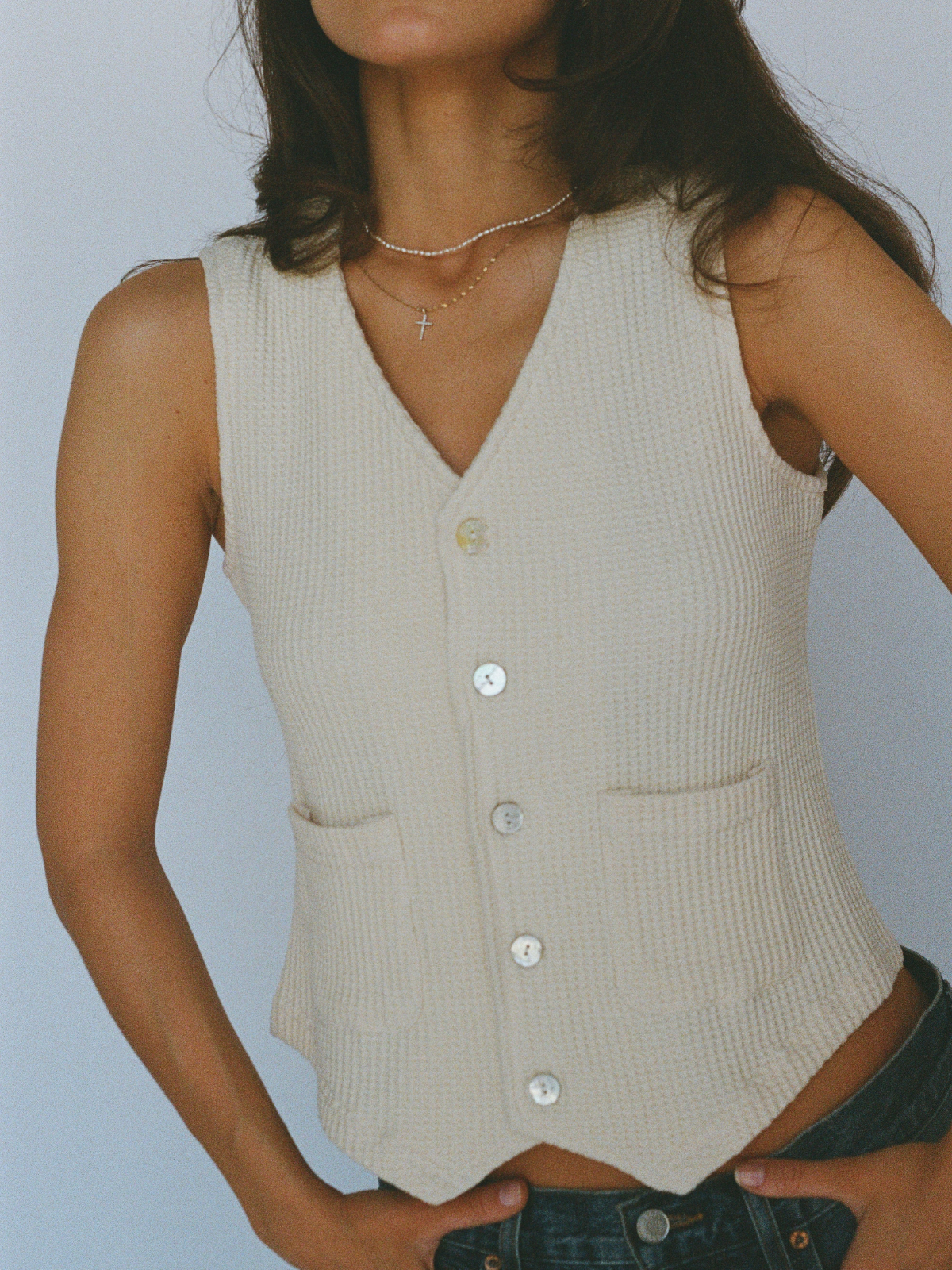 100% organic cotton waffle vest - butter yellow