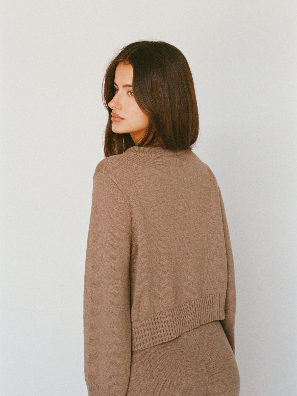 organic cotton cashmere cardigan - latte brown