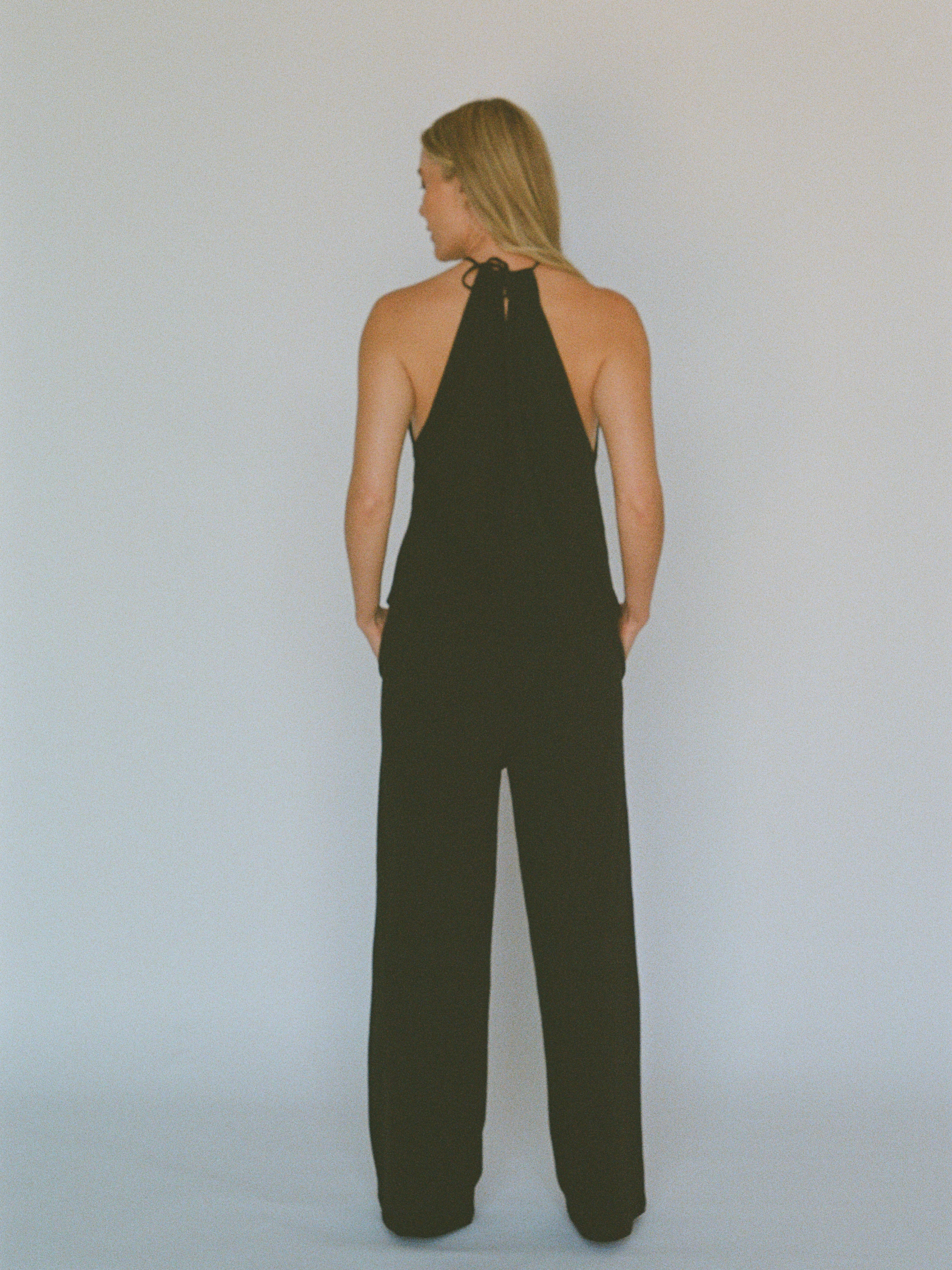 organic cotton linen wide pant - black