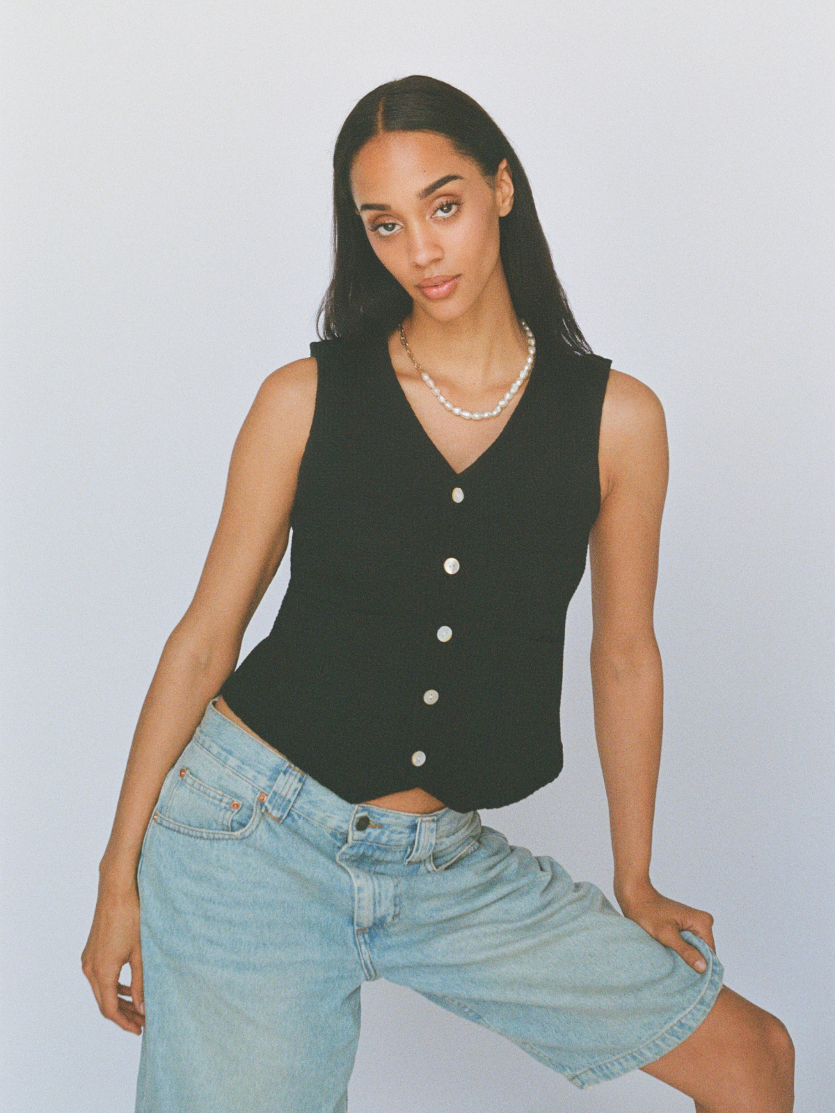100% organic cotton waffle vest - black