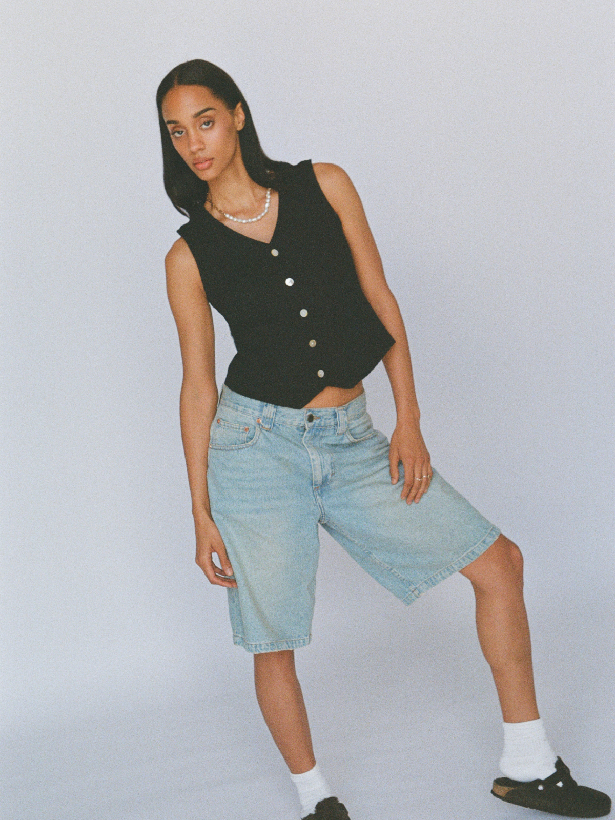 100% organic cotton waffle vest - black
