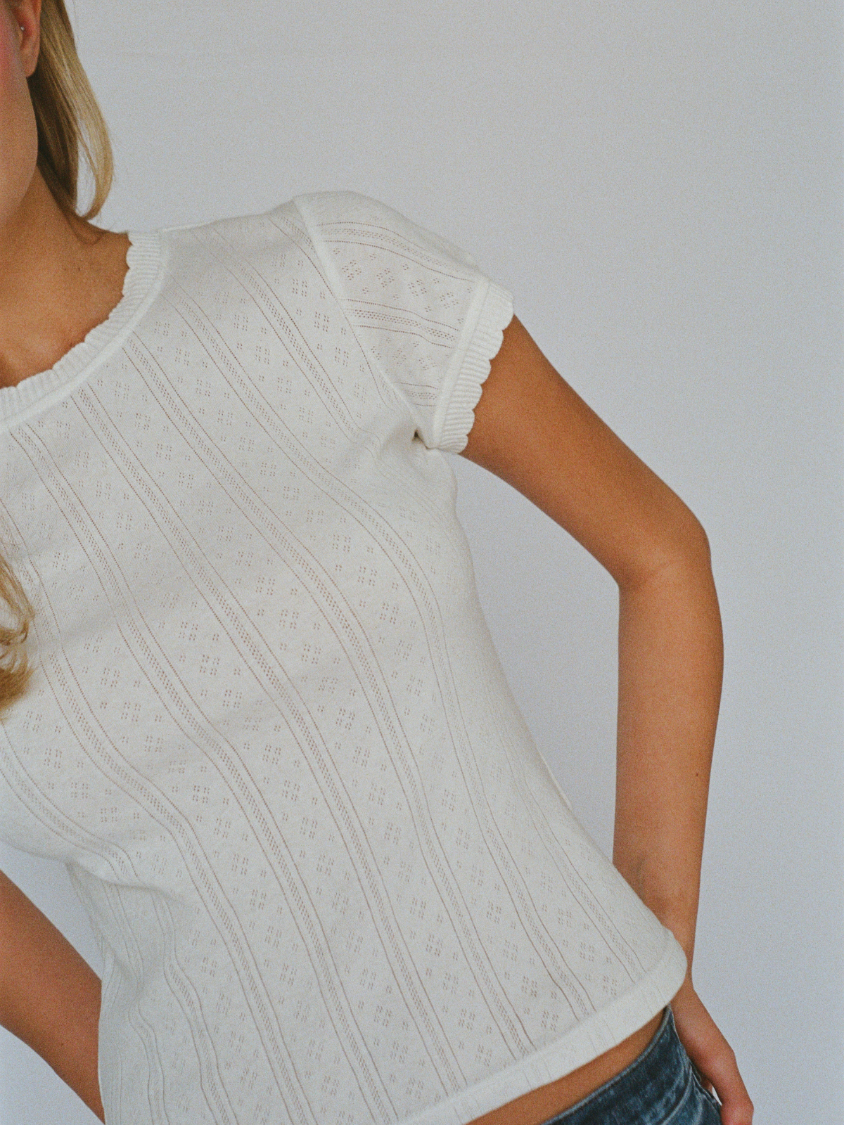 100% organic cotton pointelle tee - white