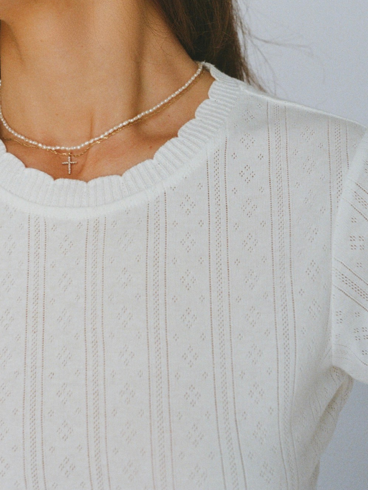 100% organic cotton pointelle tee - white