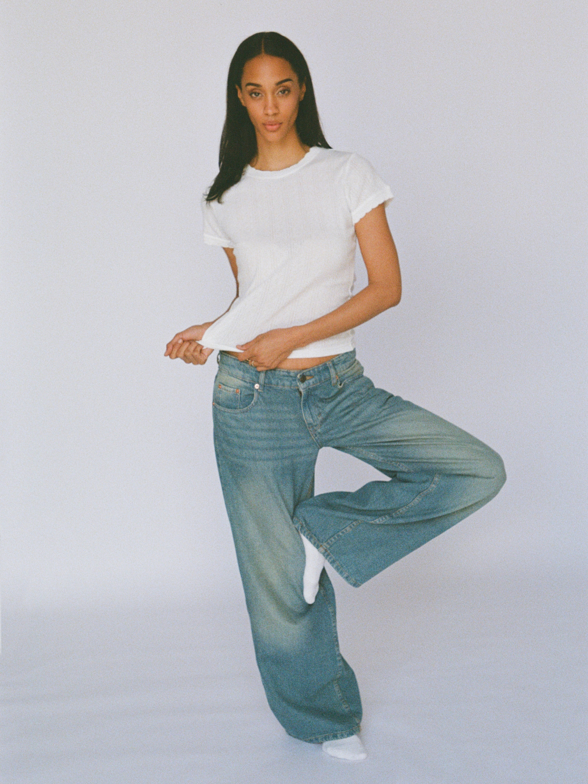100% organic cotton pointelle tee - white