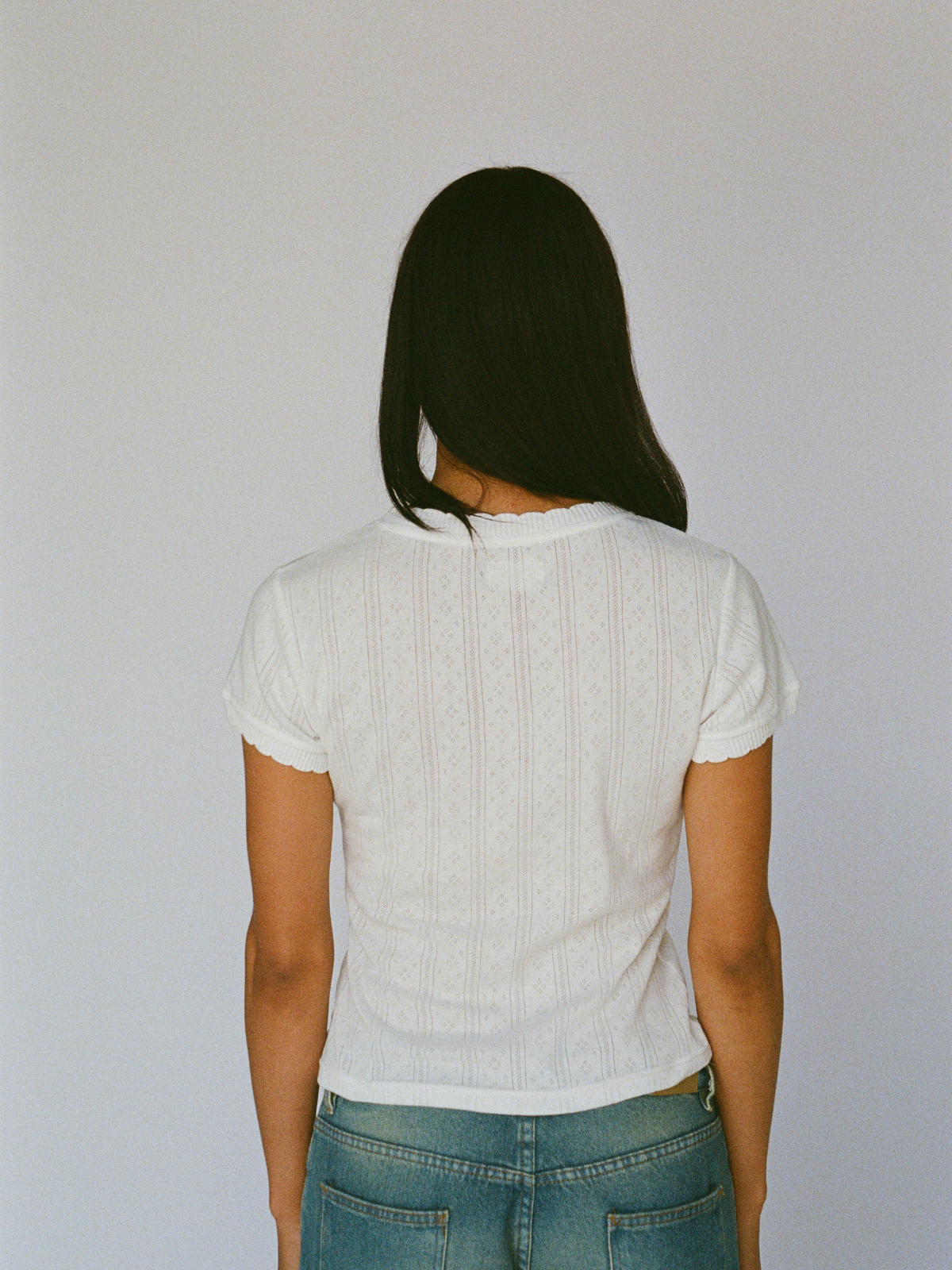 100% organic cotton pointelle tee - white