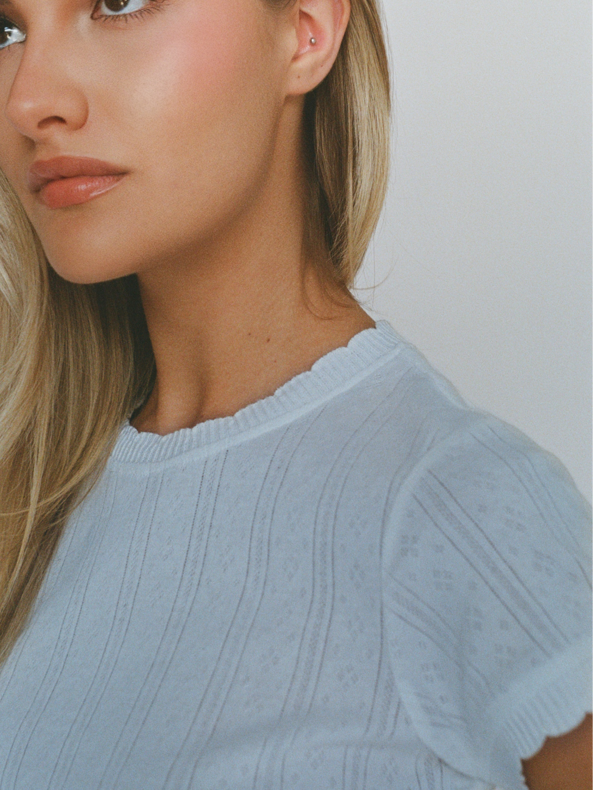 100% organic cotton pointelle tee - powder blue