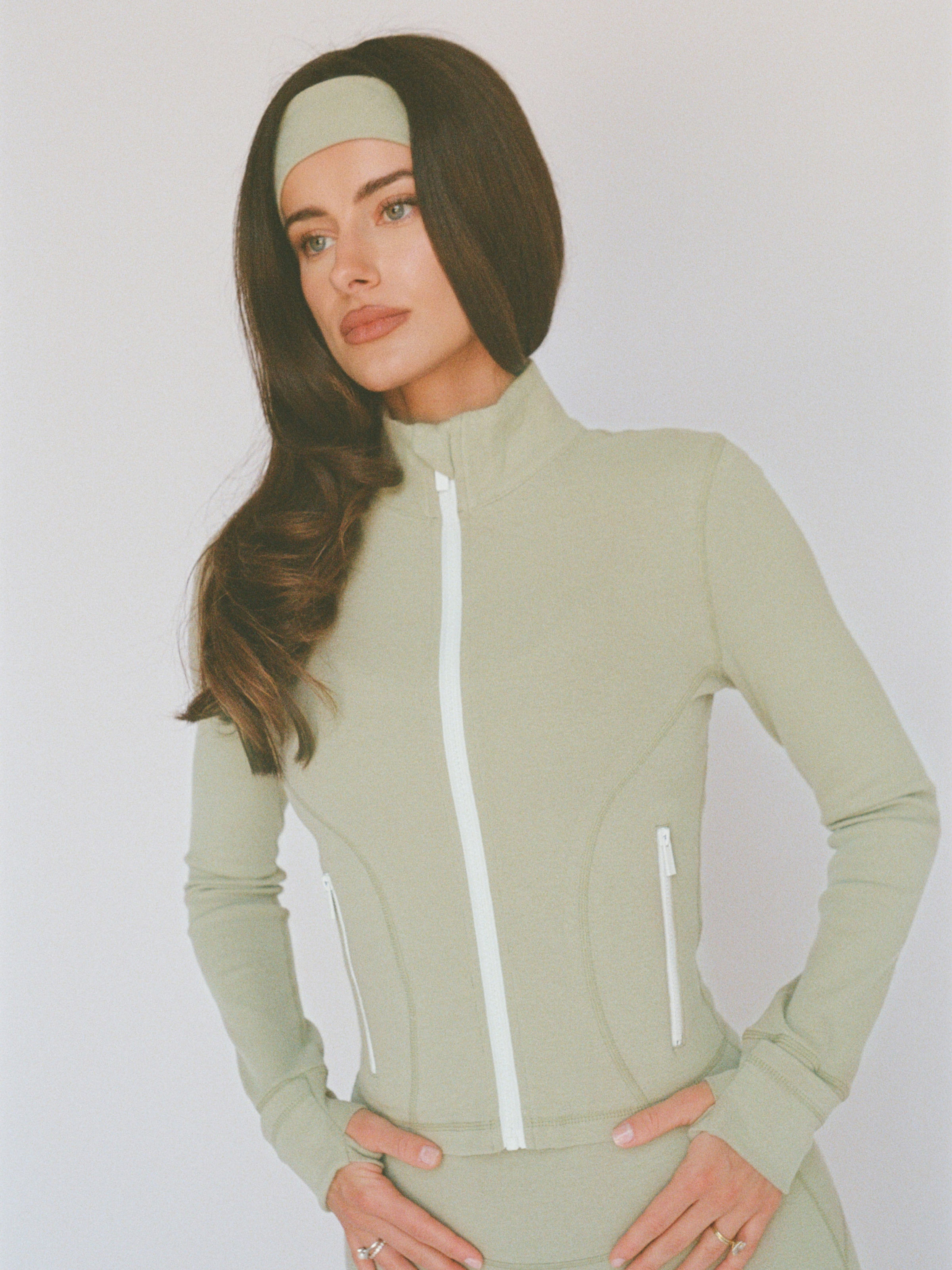 organic cotton zip jacket - matcha latte