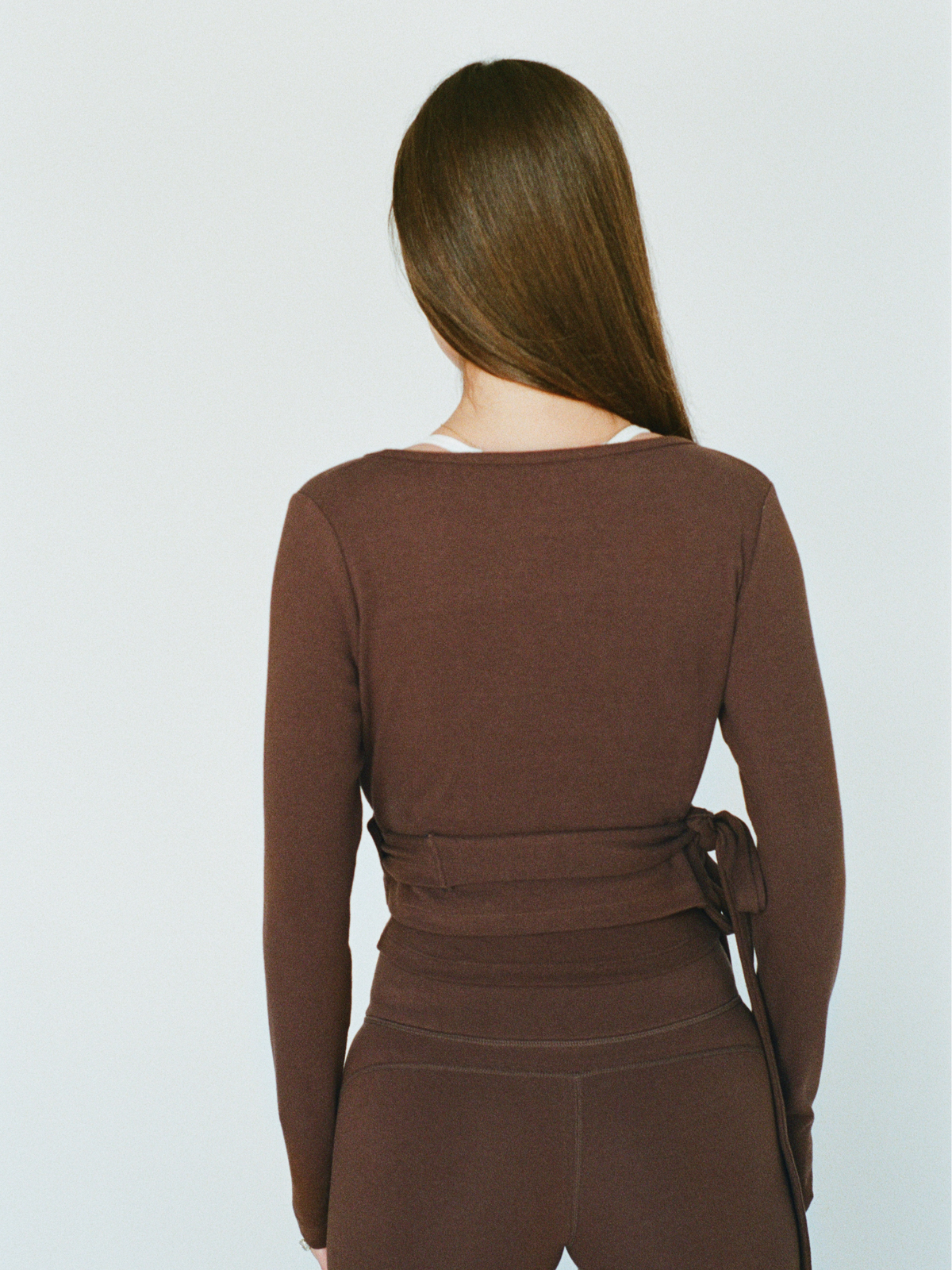 organic cotton wrap top – chocolate brown
