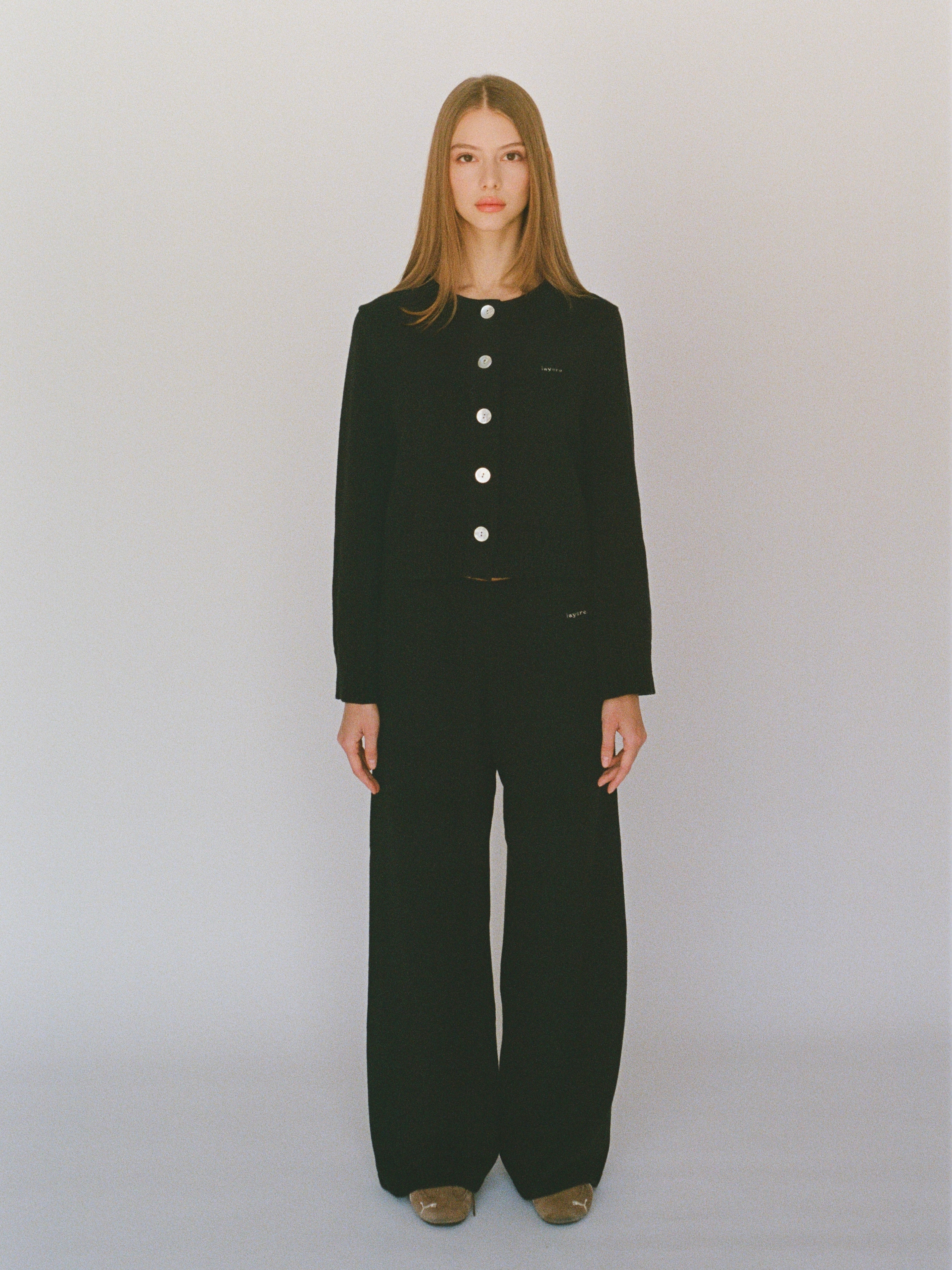 organic cotton cashmere wide pant - black