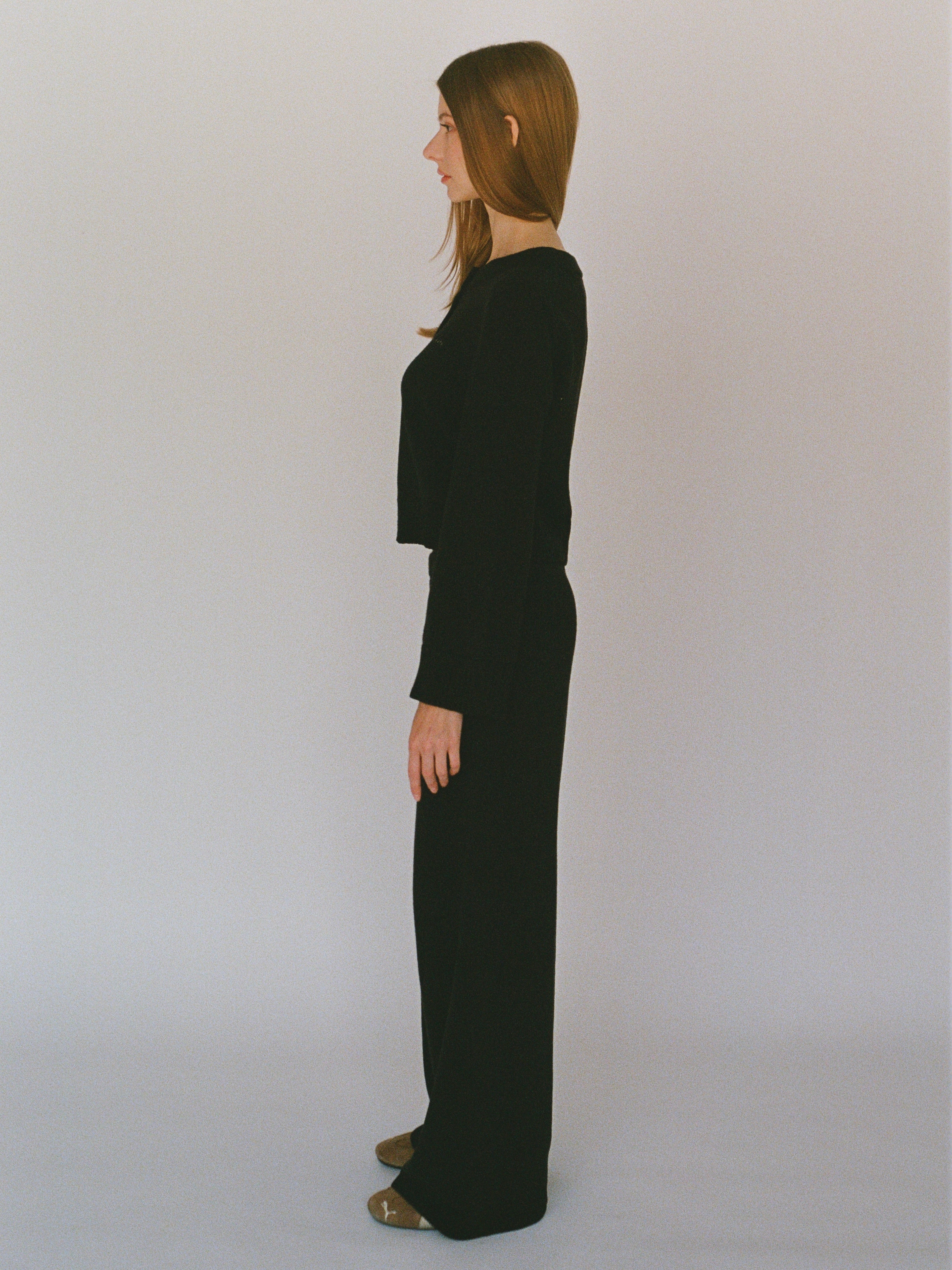 organic cotton cashmere wide pant - black